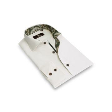 Nash - Effen overhemd met vintage-paisley contrast 100%CO,  crème