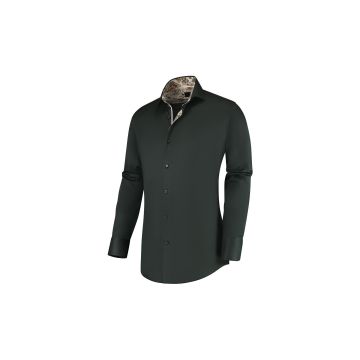 Nestor - Effen overhemd met vintage-paisley contrast 100%CO