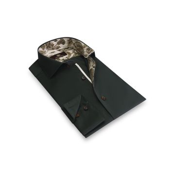 Nestor - Effen overhemd met vintage-paisley contrast 100%CO