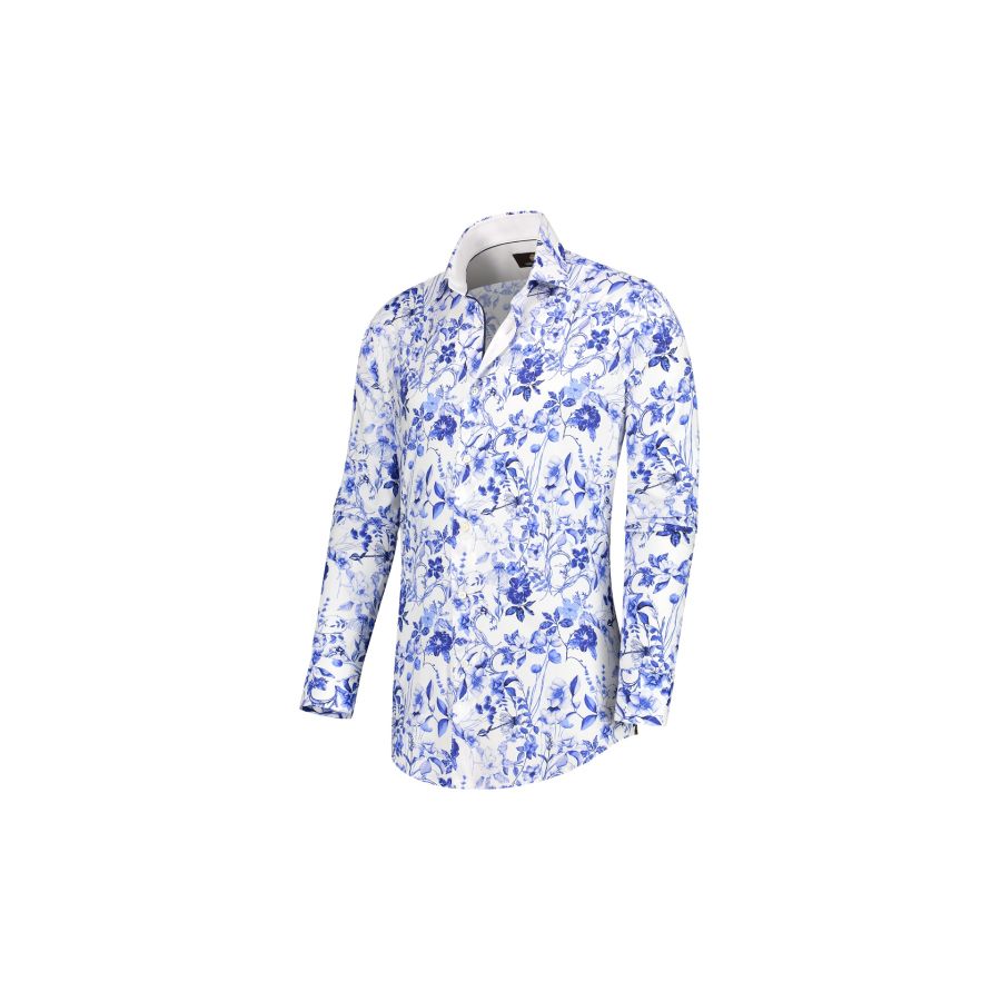 Manuel - Allover print overhemd in stretch kwaliteit