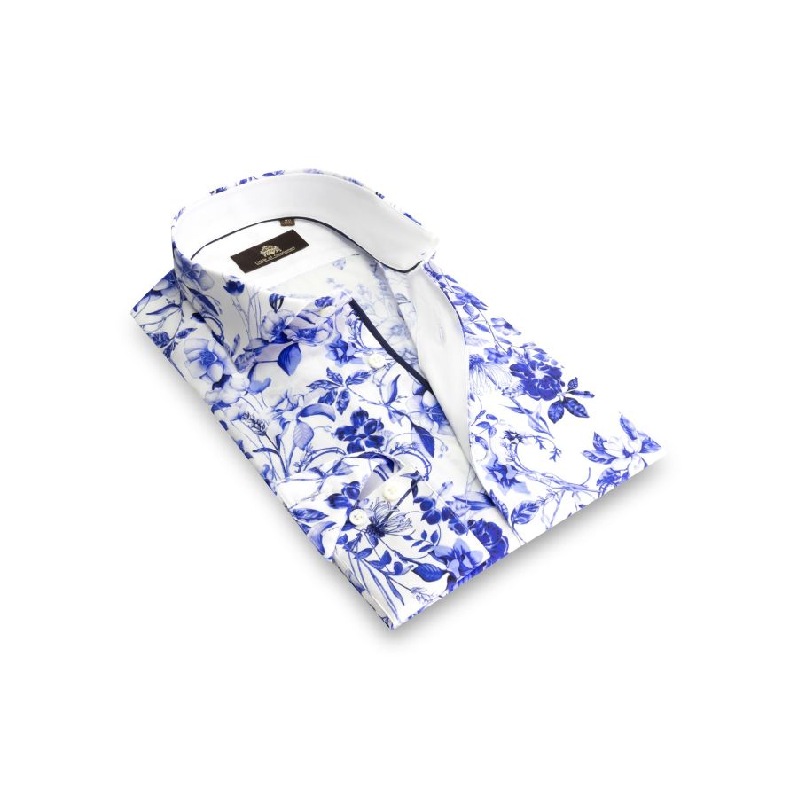 Manuel - Allover print overhemd in stretch kwaliteit
