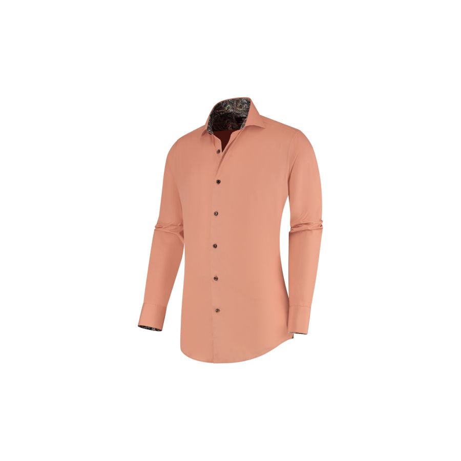 Mick - Effen overhemd met contrastdetails 100% CO