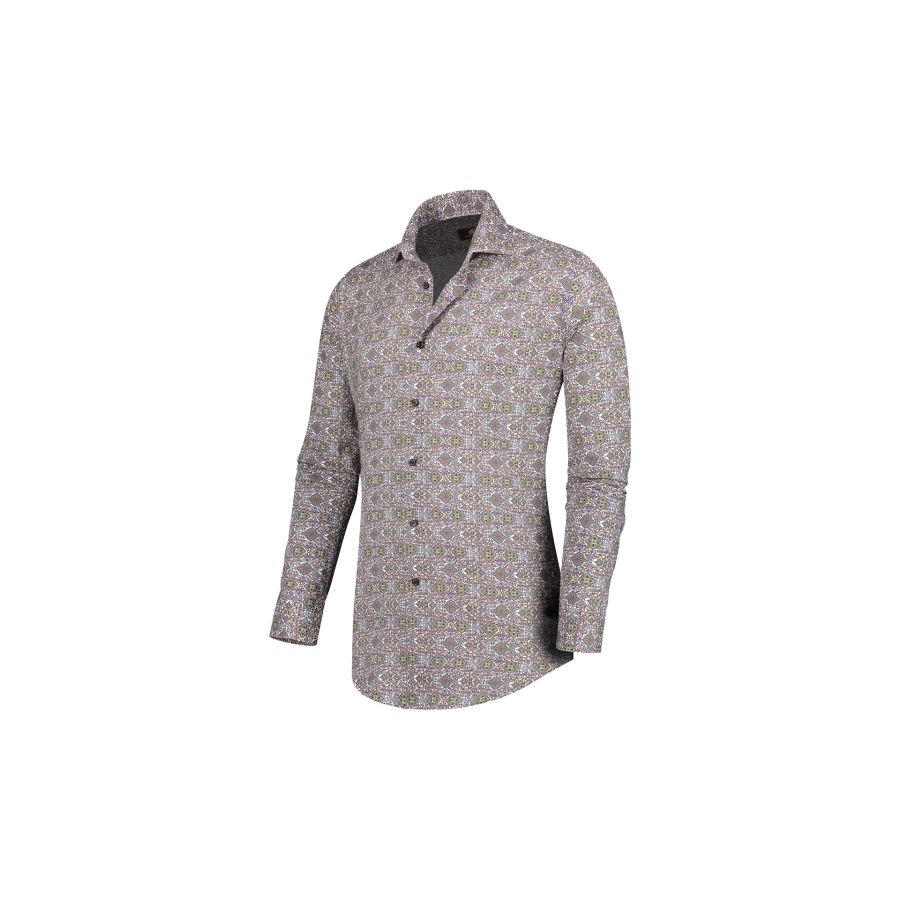 Mirza - Linen shirt print multicolor purple/green
