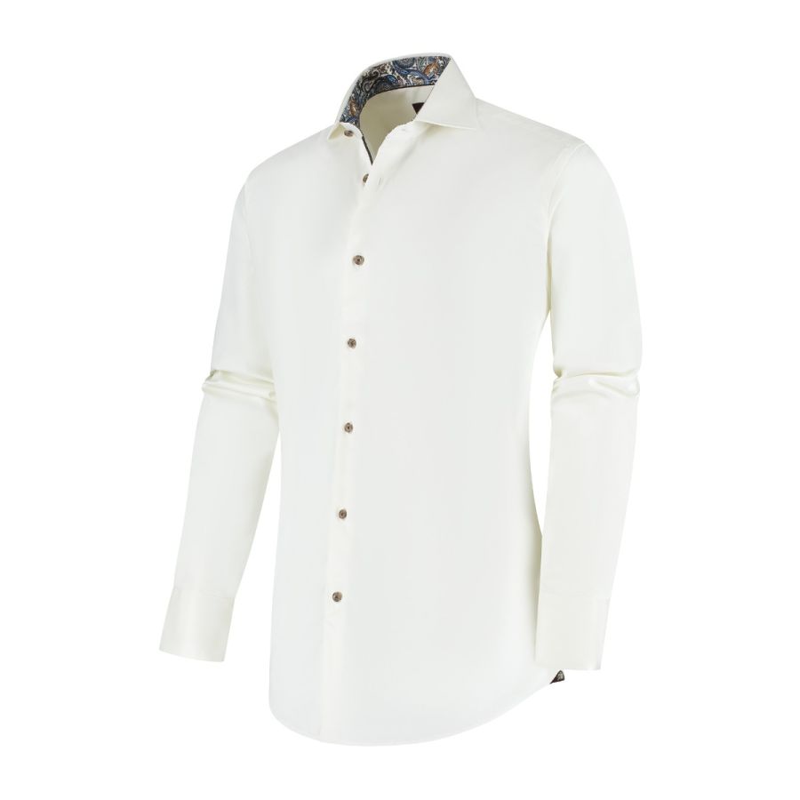 Oxford - Effen overhemd met print contrast 100%CO, crème