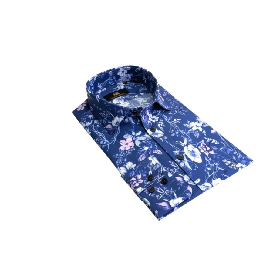 Ovaro - Allover print overhemd in stretch kwaliteit
